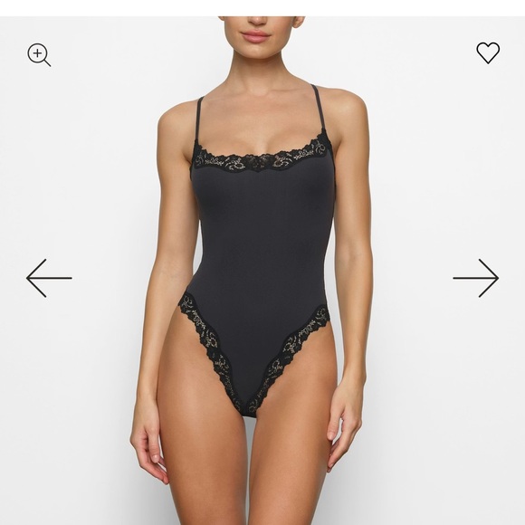 SKIMS Tops - SKIMS Black Lace Detail Bodysuit